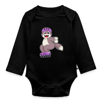 Cat Roller Skating Roller Skates - Organic Longsleeve Baby Bodysuit - black - Front