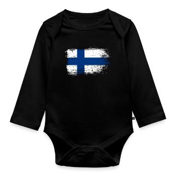 Graphique du drapeau finlandais Grunge - Body Bébé bio manches longues - noir - Devant