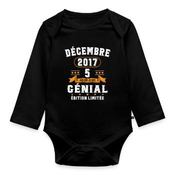 5 Ans Anniversaire Vintage Né(e) en Décembre 2017 - Body Bébé bio manches longues - noir - Devant