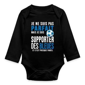 football féminin supporter des bleues france - Body Bébé bio manches longues - noir - Devant