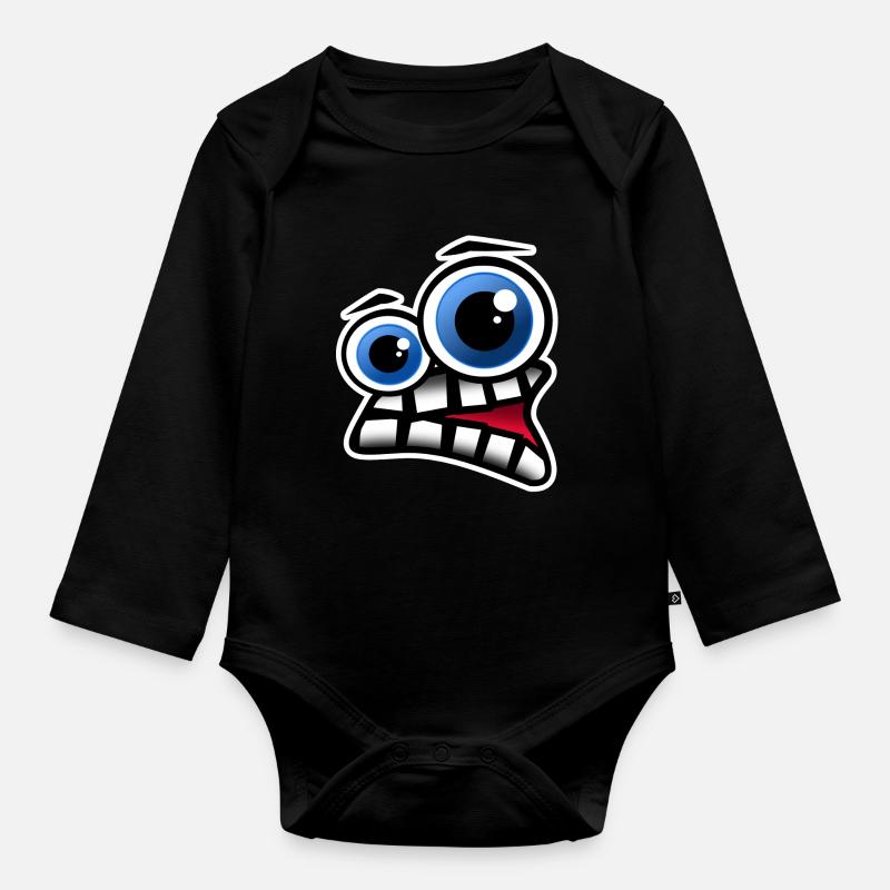 Gesicht Comic - Baby Bio-Langarm-Body - Schwarz