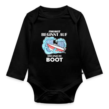 Motorboot Kapitän Boot Geschenk - Baby Bio-Langarm-Body - Schwarz - Vorne