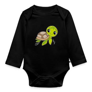 Tortue, animal mignon, océan - Body Bébé bio manches longues - noir - Devant