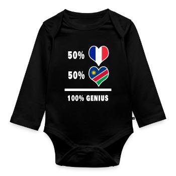 Das Genie Frankreich und Namibia / Geschenk - Baby Bio-Langarm-Body - Schwarz - Vorne