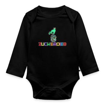 Süßigkeiten Naschkatzen Statement Lecker Bonbon - Baby Bio-Langarm-Body - Schwarz - Vorne