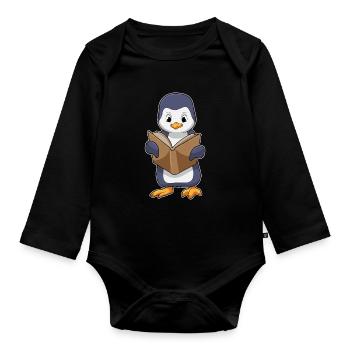 Pinguin Nerd Buch  - Baby Bio-Langarm-Body - Schwarz - Vorne