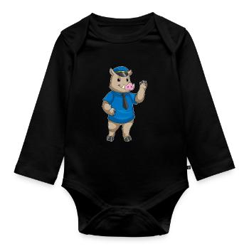 Eber Polizist Polizeimütze Polizei - Baby Bio-Langarm-Body - Schwarz - Vorne