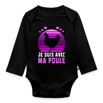 Je suis avec ma poule Vintage Sunset Violet - Body Bébé bio manches longues - noir - Devant