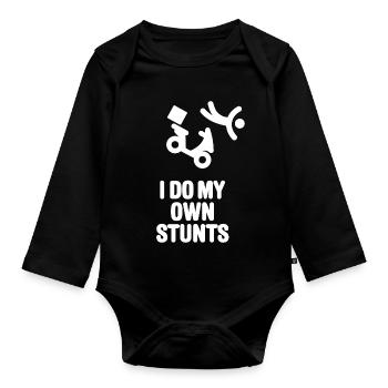 Pizza service Pizza delivery machine roller I do my own stunts - Organic Longsleeve Baby Bodysuit - black - Front