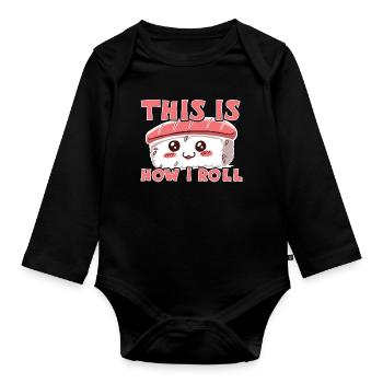 Kawaii Japanese Food Salmon Salmon Sushi Roll - Body Bébé bio manches longues - noir - Devant