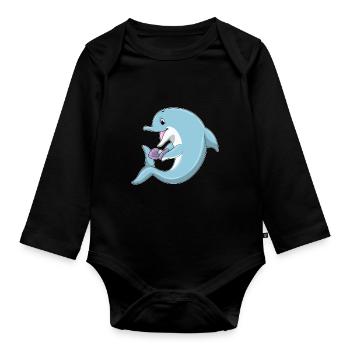 Dolphin Pearl - Organic Longsleeve Baby Bodysuit - black - Front