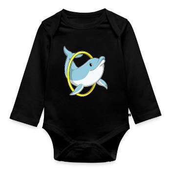 Dolphin with ring - Organic Longsleeve Baby Bodysuit - black - Front