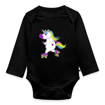 Einhorn Rollschuhfahren Rollschuhe - Baby Bio-Langarm-Body - Schwarz - Vorne