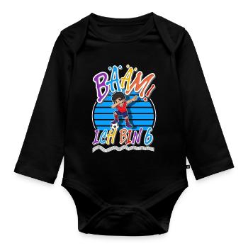 6. Geburtstag Kinder Fußball - Baby Bio-Langarm-Body - Schwarz - Vorne