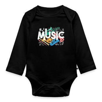 Style graffiti musical – Ambiances sonores colorées - Body Bébé bio manches longues - noir - Devant