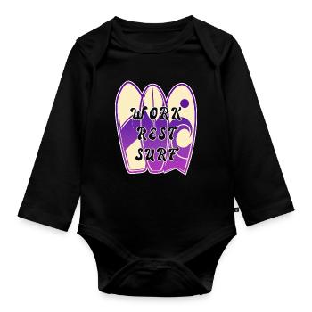 Surfing saying design - Organic Longsleeve Baby Bodysuit - black - Front