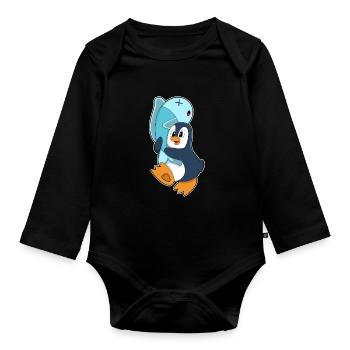 Pinguin Fisch - Baby Bio-Langarm-Body - Schwarz - Vorne