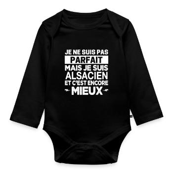 Je ne suis pas parfait mais Alsacien Alsace Cadeau - Body Bébé bio manches longues - noir - Devant