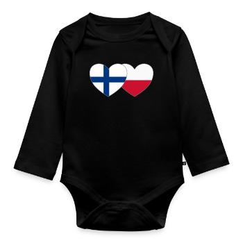 Finnland Polen Flagge Herz - Baby Bio-Langarm-Body - Schwarz - Vorne
