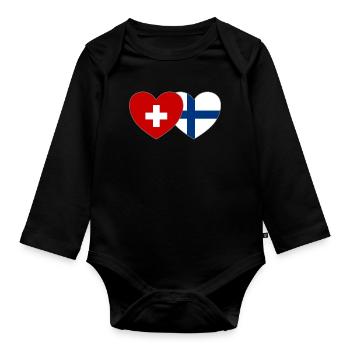 Suisse Finlande Drapeau Cœur - Body Bébé bio manches longues - noir - Devant