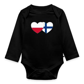 Pologne Finlande Drapeau Cœur - Body Bébé bio manches longues - noir - Devant