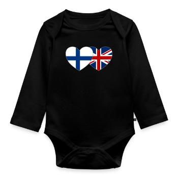 Finland Great Britain Flag Heart - Organic Longsleeve Baby Bodysuit - black - Front