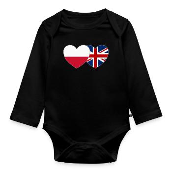 Pologne Royaume-Uni Drapeau Coeur - Body Bébé bio manches longues - noir - Devant
