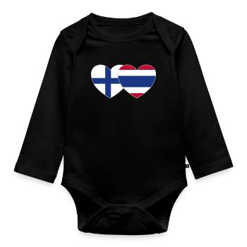 Finlande Thaïlande Drapeau Coeur - Body Bébé bio manches longues - noir - Devant