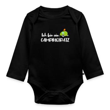 Camping Spatz Fan Camper Wohnwagen Caravan Urlaub - Baby Bio-Langarm-Body - Schwarz - Vorne