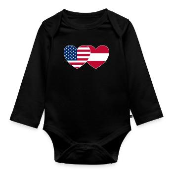 USA Austria Flag Heart - Organic Longsleeve Baby Bodysuit - black - Front