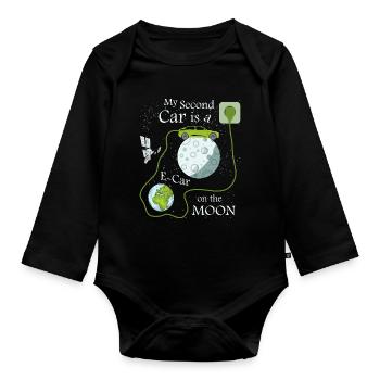 E-car on the moon - Organic Longsleeve Baby Bodysuit - black - Front