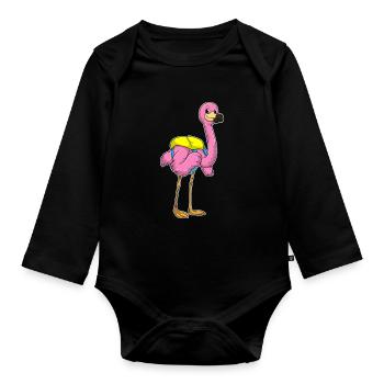 Flamingo Schüler Rucksack Schule - Baby Bio-Langarm-Body - Schwarz - Vorne