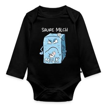 Saure Milch sagt Nö I Milchkarton I Statement - Baby Bio-Langarm-Body - Schwarz - Vorne