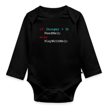 If hunger feed me else play with me - JavaScript - Organic Longsleeve Baby Bodysuit - black - Front