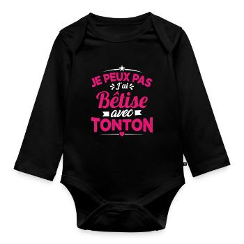 JE PEUX PAS J'AI BETISE AVEC TONTON - Body Bébé bio manches longues - noir - Devant