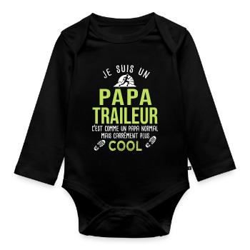 papa traieur ultra trail course à pied run - Body Bébé bio manches longues - noir - Devant