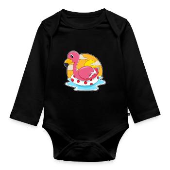 Été de nage au Flamingo Swimming Ring - Body Bébé bio manches longues - noir - Devant