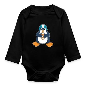 Pinguin American Football Sport - Baby Bio-Langarm-Body - Schwarz - Vorne