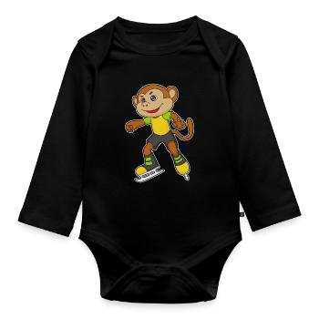 Affe Eislaufen Schlittschuhe - Organic Longsleeve Baby Bodysuit - black - Front