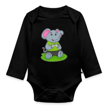 Elephant Gamer Controller - Organic Longsleeve Baby Bodysuit - black - Front