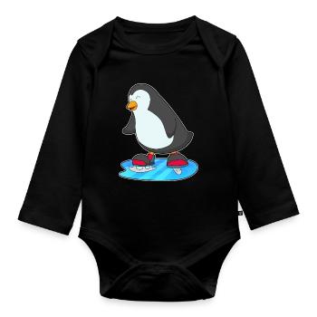 Pinguin Eislaufen Schlittschuhe - Organic Longsleeve Baby Bodysuit - black - Front