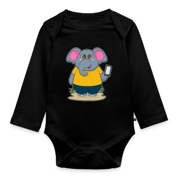 Elephant Smartphone - Organic Longsleeve Baby Bodysuit - black - Front