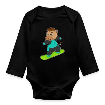 Pferd Snowboarder Snowboard - Baby Bio-Langarm-Body - Schwarz - Vorne
