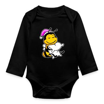 Abeille avec oreiller et bonnet de couchage - Body Bébé bio manches longues - noir - Devant