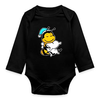 Abeille avec oreiller et bonnet de couchage - Body Bébé bio manches longues - noir - Devant