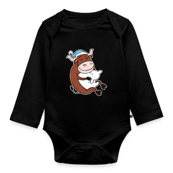 Ochse mit Kissen und Schlafmütze - Baby Bio-Langarm-Body - Schwarz - Vorne