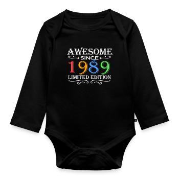 1989 - Born 1989 - Organic Longsleeve Baby Bodysuit - black - Front