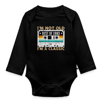 Not Old Best of 1983 Classic Cassette - Organic Longsleeve Baby Bodysuit - black - Front