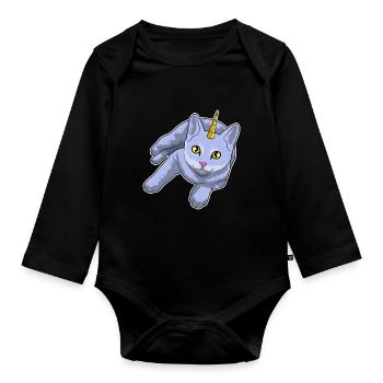 Katze Einhorn - Baby Bio-Langarm-Body - Schwarz - Vorne