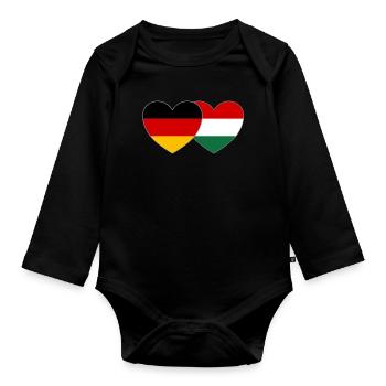Germany Hungary Heart Flag - Organic Longsleeve Baby Bodysuit - black - Front